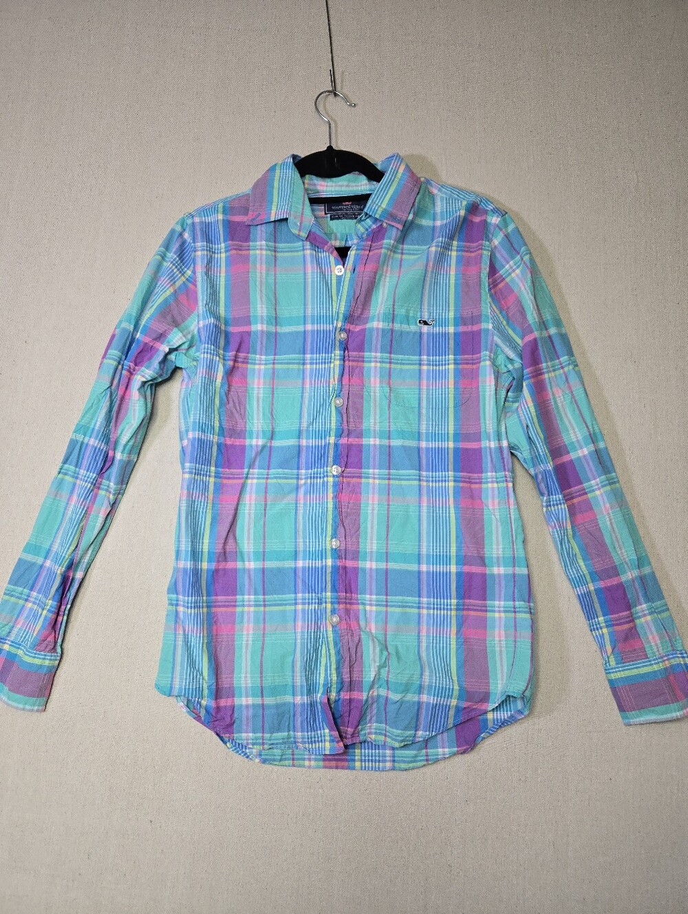 Vineyard Vines Women’s Turquoise & Purple Plaid Button-Down Shirt